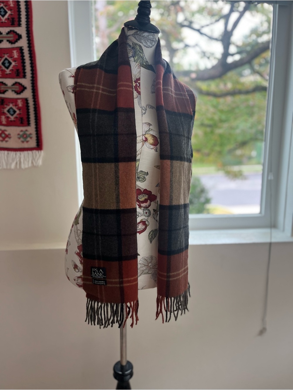 Jos. A. Bank Plaid Scarf in Brown, Rust & Black
